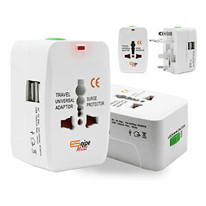 Worldwide Travel Adapter with Build in Dual USB Charger Ports Ports with 125V 6A, 250V Surge/Spike Protected Electrical Plug